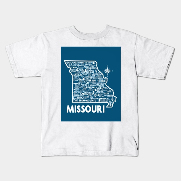 Missouri Map Kids T-Shirt by fiberandgloss